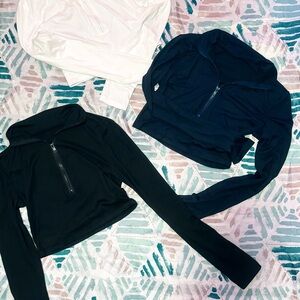 SHEIN Cropped Zip Long Sleeve Tops Bundle (3) – Black,Navy, & White – Size Small